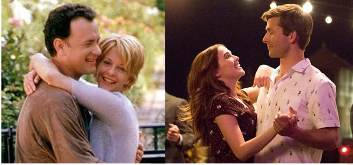 IT Couples old and new reinforce the public’s love for Rom-com. Pictured above on the left are Tom Hanks and Meg Ryan (IT Couple of old) and on the right Zoey Deutsch and Glenn Powell (IT couple of new).