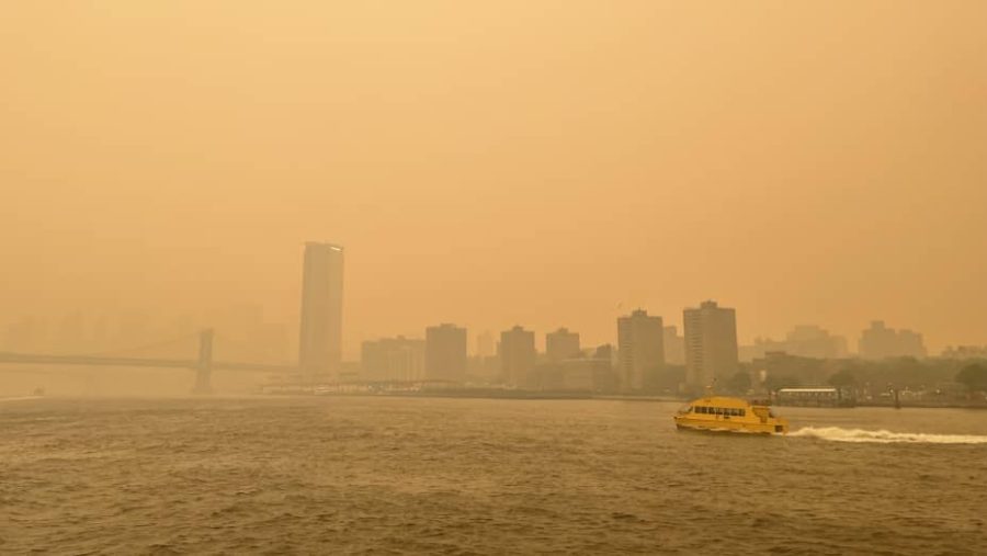 New York City’s skyline is engulfed in an orange haze as it becomes the hits record air quality levels. Phot courtesy of CNBC.