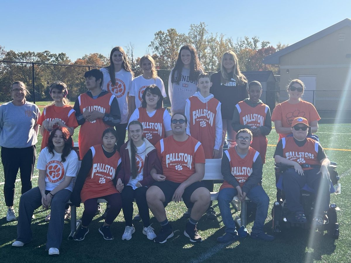 Features Langston Pannell, Imran Wada, Aedan Sather, Khloe Sewell, Jewell Staples, Ryan Jarusawic, Owen Liddic, Cameron Judy, Elizabeth Bromley, E.V. Freeman, Bryah Dilley, and Katie Poppe together on a bench at Bel Air Highschool.  (Photo Courtesy of Megan Grant)