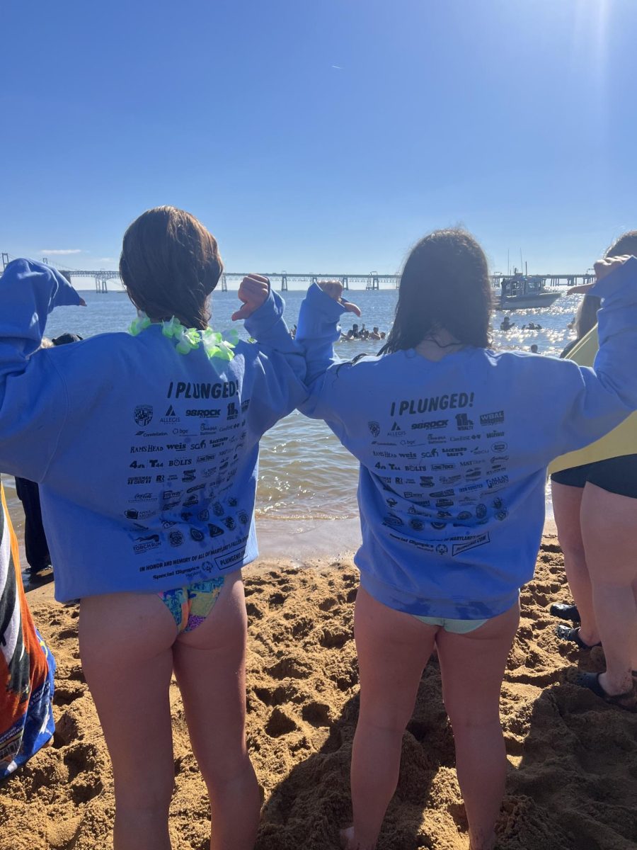  Student Ashley Myers and her cousin Caitlyn Keppeler moments after completing the Plunge.  (Photo Courtesy of Ashley Myers)