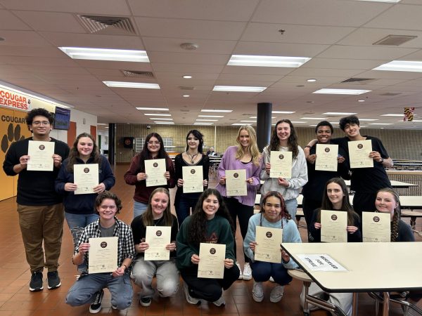 Spanish NHS inductees pose after receiving their certificates (Photo courtesy of Claire Musser)