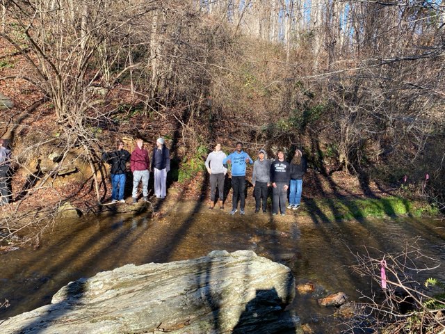 Students preparing to cross the stream! Photo Courtesy of Mrs. Mcleod.