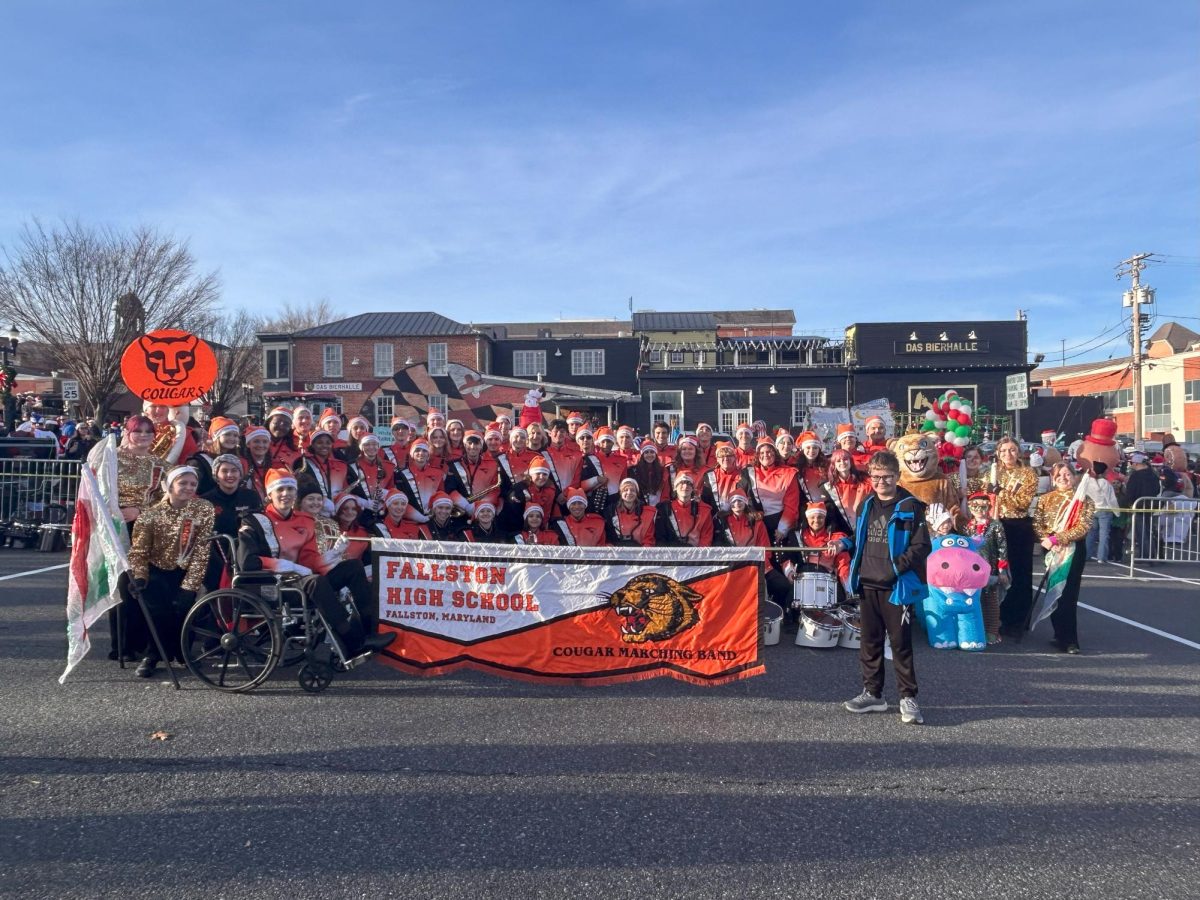 The FHS Band outside of Das Bierhalle on Main Street, Bel Air after finishing all their performances for the weekend. Photo Courtesy of Ms. Foote 