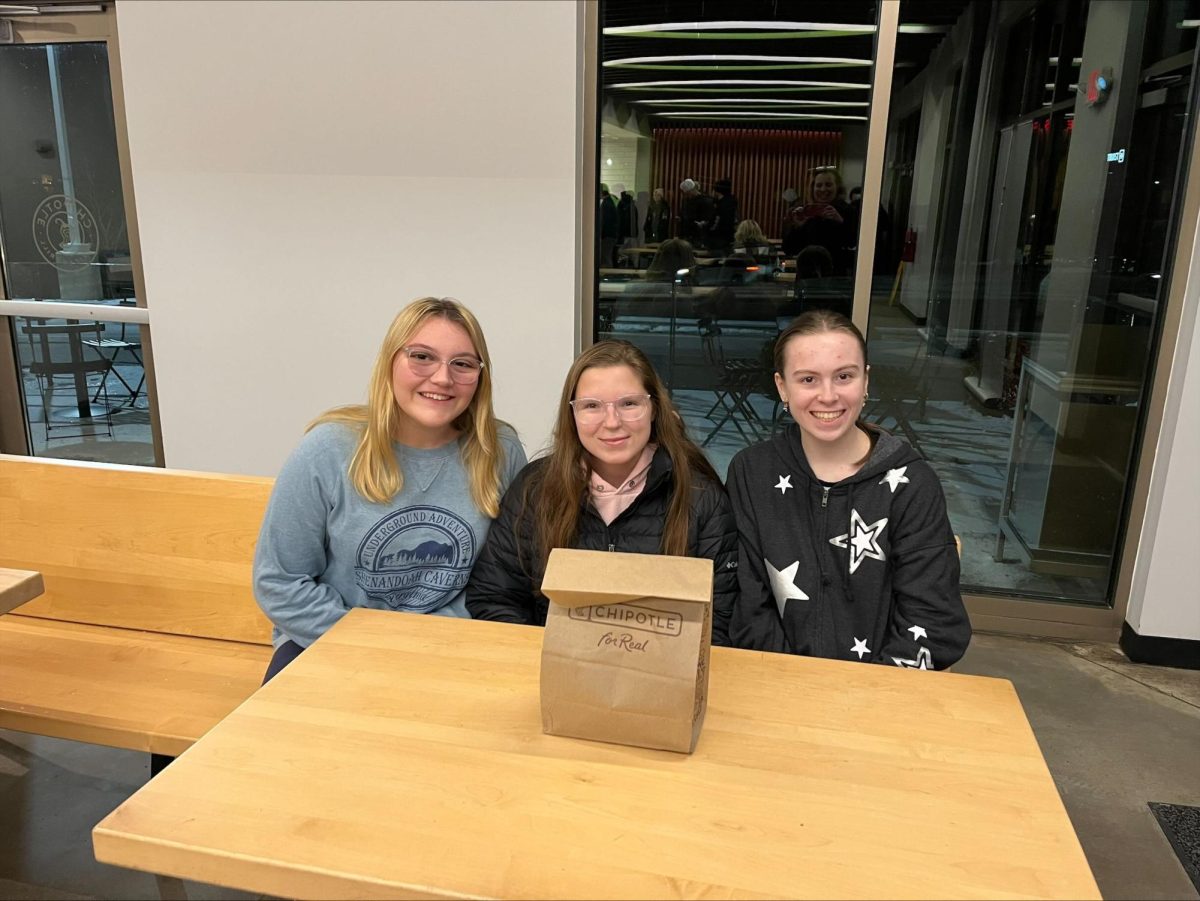 From left to right, Elizabeth Bromley, Kristina Panebianco, and E.V. Freeman enjoy their Chipotle. Photo Courtesy of Elizabeth Bromley.