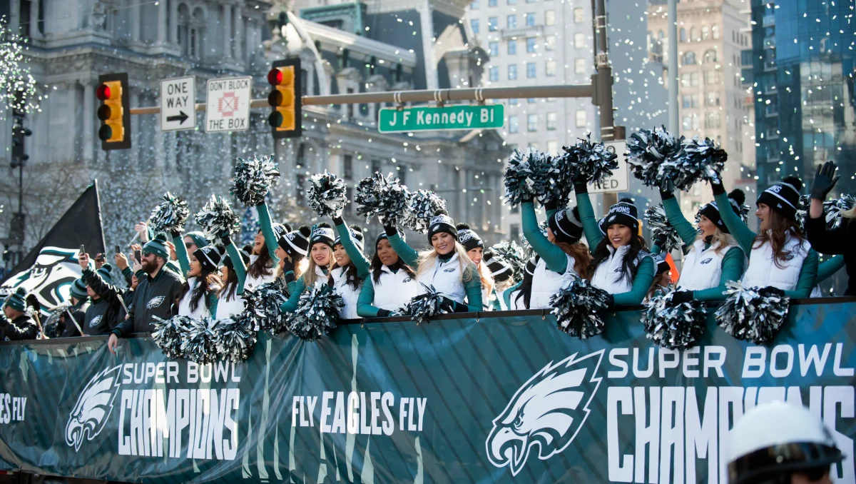 Eagles fans flooded the streets of Philadelphia for their victory parade, where players and cheerleaders got on buses to celebrate the win with the fans. Photo Courtesy of USA Today.