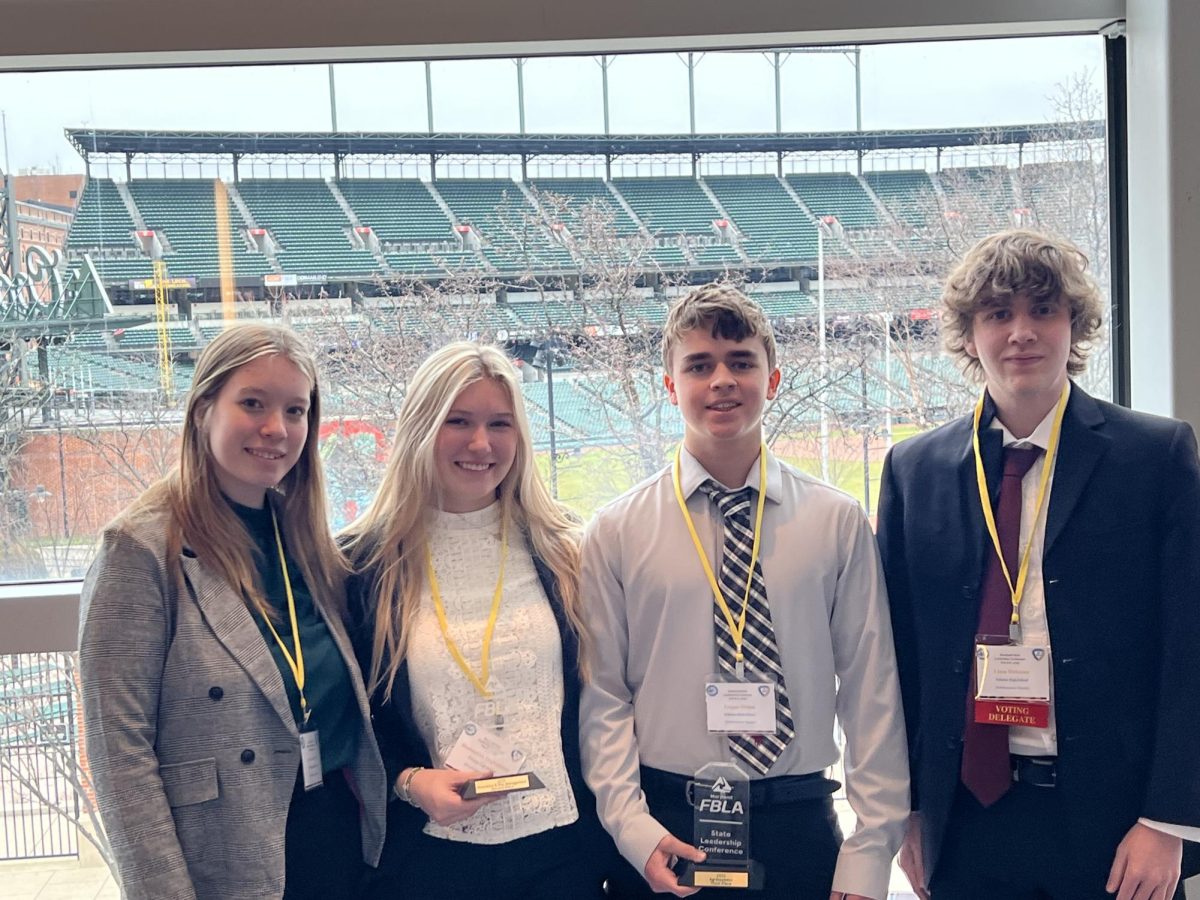 Pictured from left to right are the students who competed at the FBLA State Leadership Conference: Brynn Seymour, Samantha Tagliaferro, Logan Weiss, and Liam Delaney. Photo Courtesy of Mr. Jason Bellamy.