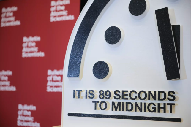 The 68-year-old Doomsday clock moved one second closer to midnight on January 28th, 2025. Photo courtesy of Kayla Bartkowski/Getty Images.