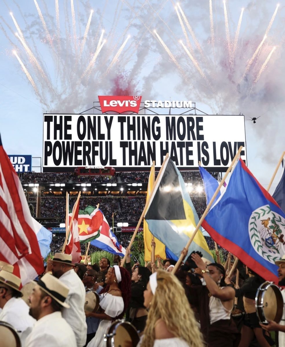 The Levi Stadium board in Santa Clara, California, spoke louder than any voice could. The board had plastered the very values that Bad Bunny reinforced through out the entirety of his performance. Photo courtesy of Vanityfair
