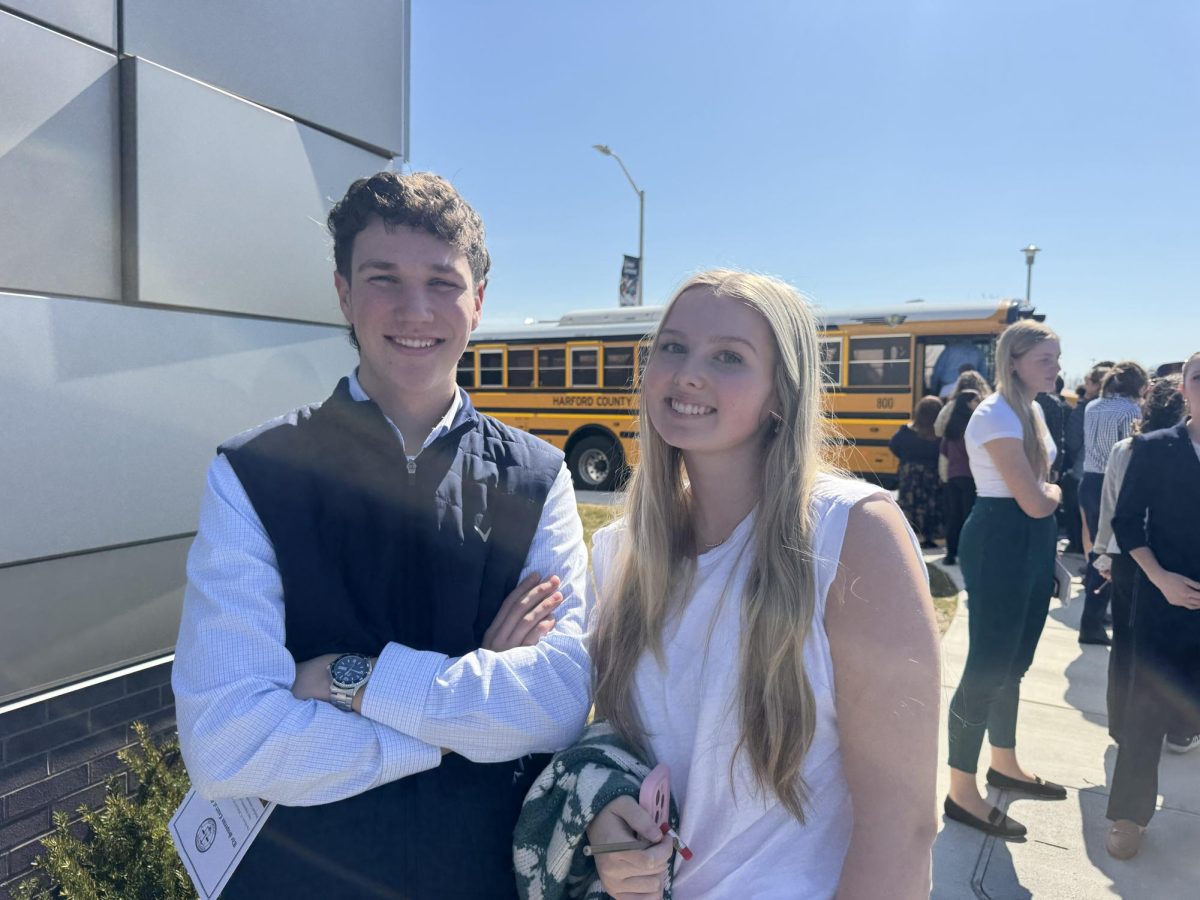 Mac Fisher and Regan McLaughlin enjoyed their time at Harford Community College after learning about the legal system from the Maryland Supreme Court. Photo Courtesy of Anna Newman.